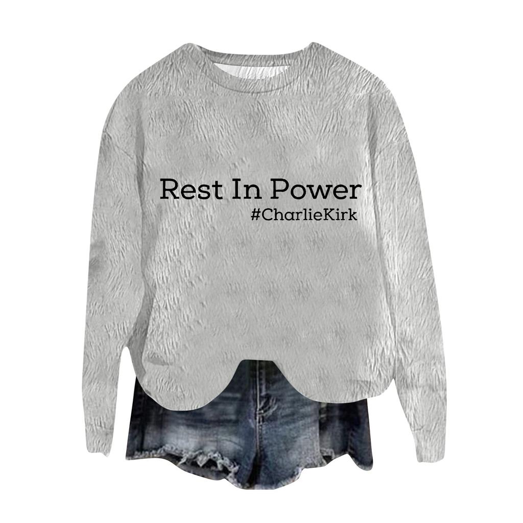 Women's Fashion Round Neck Pullover Top Long Sleeve Tee Printed Sweatshirt