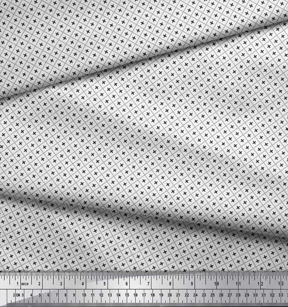 Soimoi Japan Crepe Satin Fabric Check Shirting Print Fabric by Metre 42 Inch
