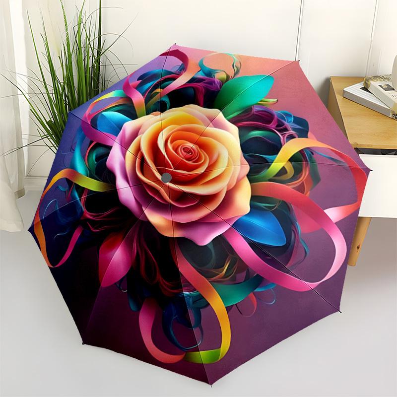 

1pc Colorful Rose Decorative Automatic Folding Umbrella - Portable Collapsible Design, 8-Rib Iron Frame, Durable Fabric yy251125125