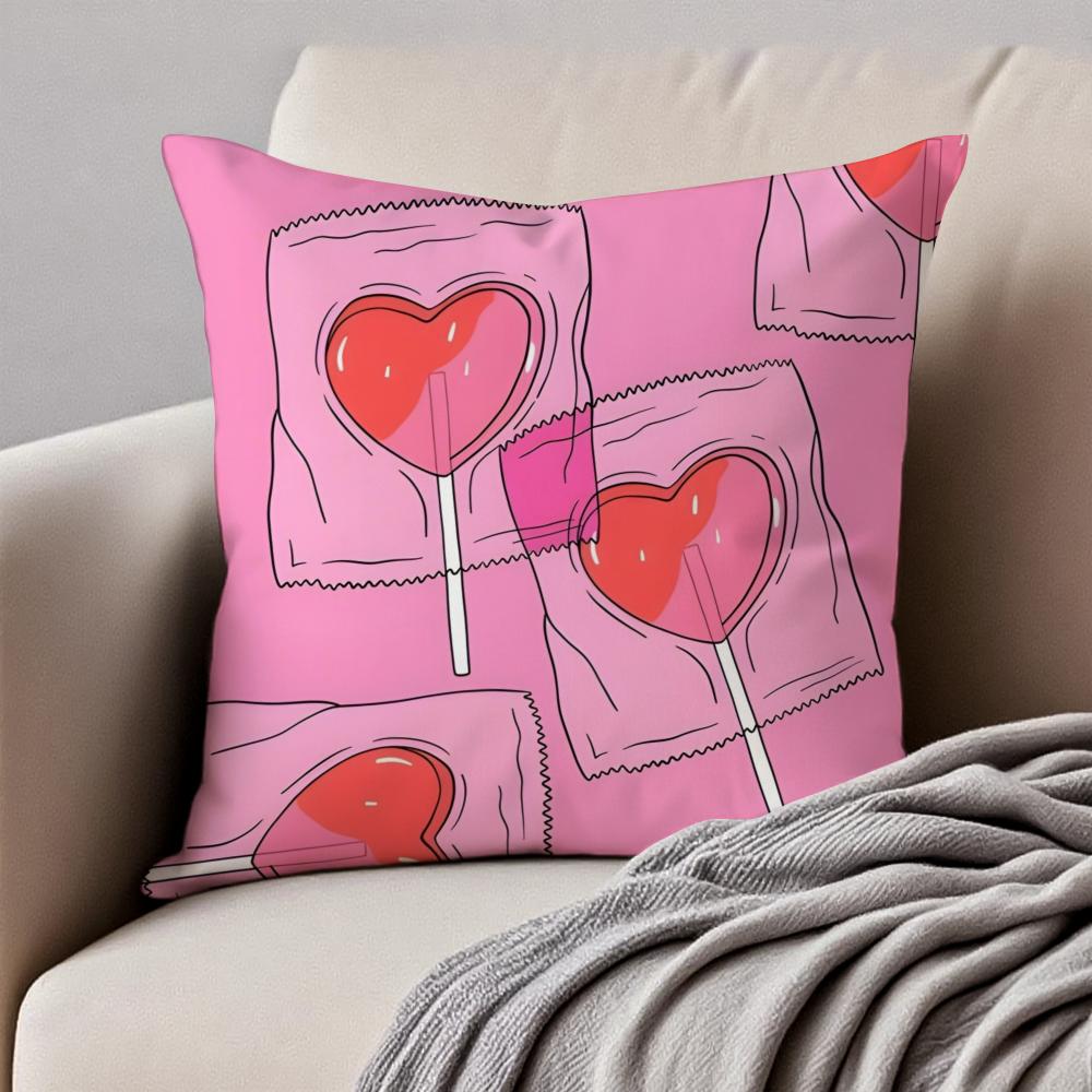 Sweet pink candy Cushion Cover Pillowcase Antidustmite Invisible Zipper Short Plush Sofa Cushion