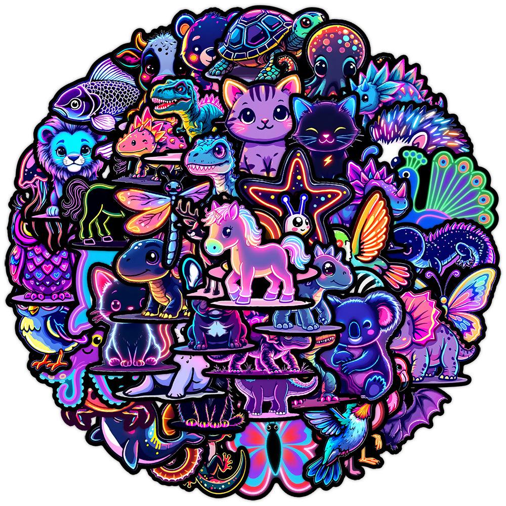 10/30/50pcs Neon Style Mix Animals Stickers Aesthetic Cat Dinosaurs Bird Cartoon Decals Waterproof Graffiti Bike Scrapbooking