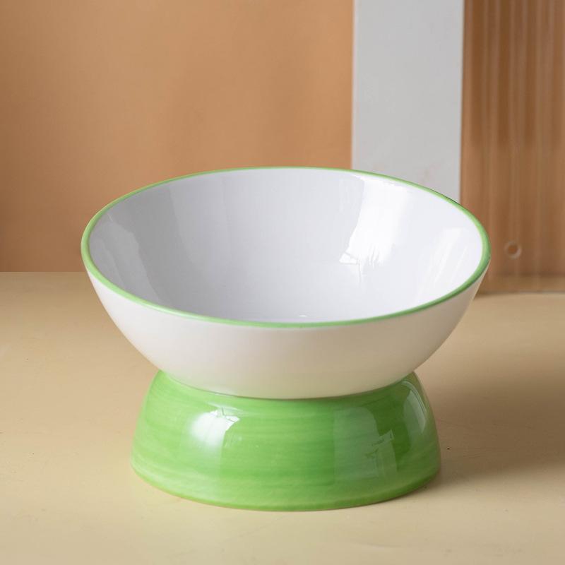 Elevated Ceramic Cat Bowl, Raised Slow Feeder for Cats & Small Dogs, Anti-Choking Neck Guard, Multiple Colors, Non-Slip Bowl