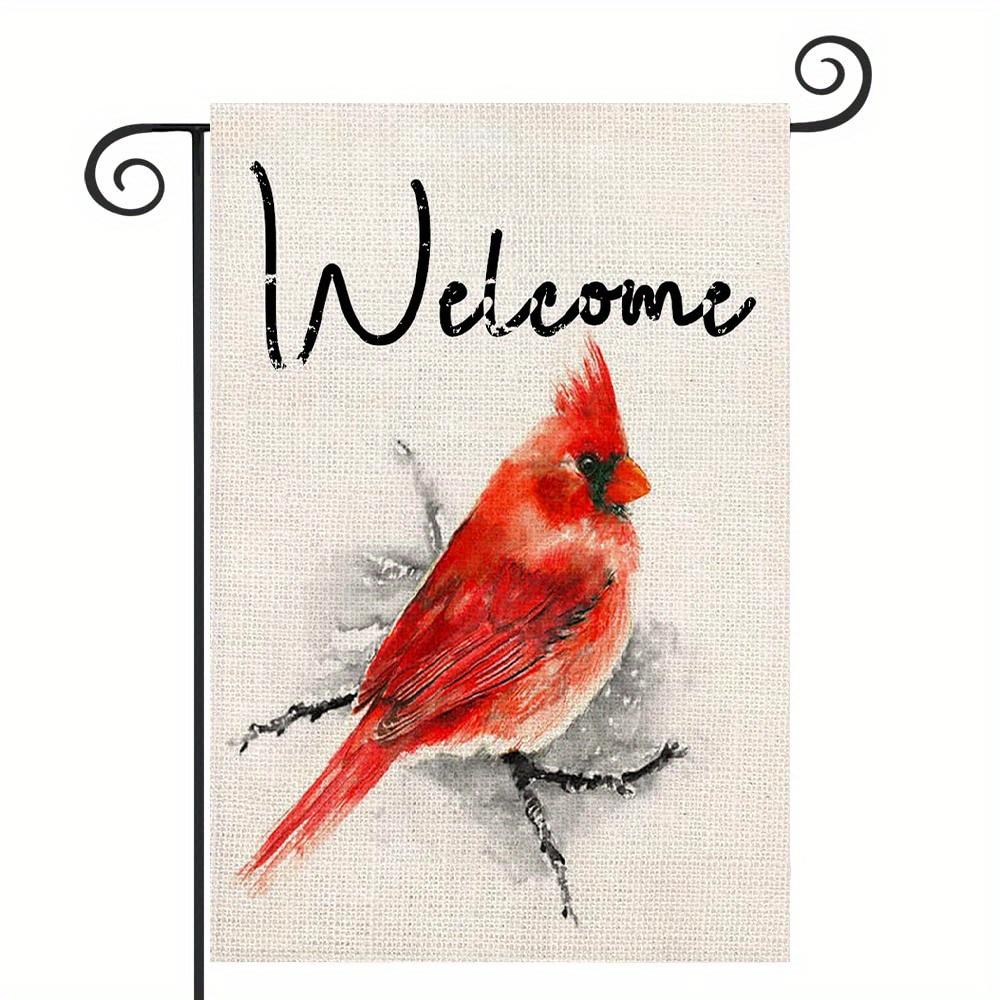 Welcome Garden Flag with Red Cardinal Bird and Cedar Branches, Double-Sided Linen-Look Polyester Yard Flag, No Electricity Needed, 30.48cm X 45.72cm F