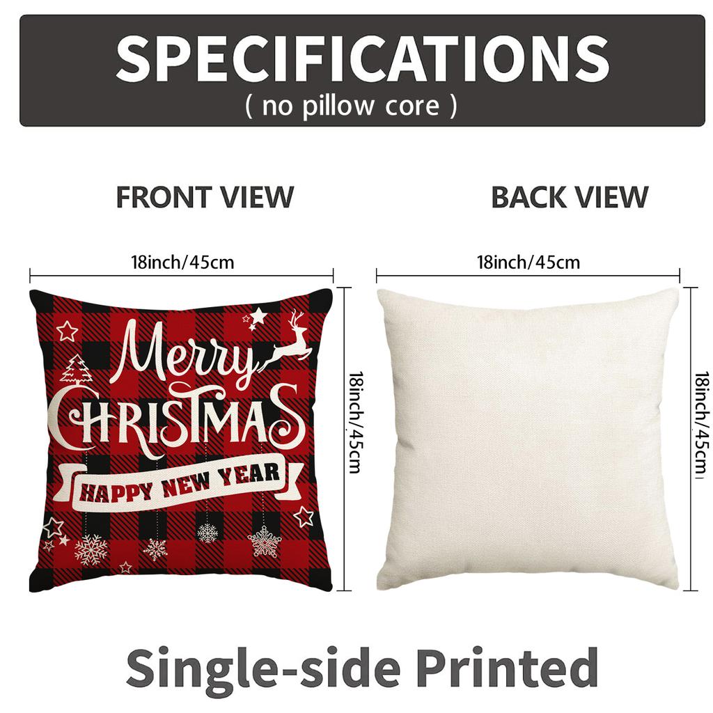 1/4Pcs Red Checkered Christmas Pillowcases, Christmas Tree Santa Claus Reindeer Design Cushion Covers, Christmas Decorations