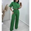 European and American Fashion Short Top High Waist Wide Leg Suit Pants Women's Suit