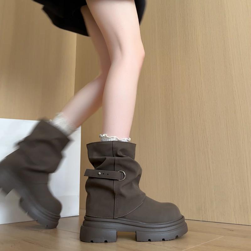 

Британский стиль весна и осень взрыв ботинки Мартин женские 2025 новые интернет-знаменитость высокое чувство толстая подошва супер огонь показать высокие короткие ботинки 35 темно-коричневого