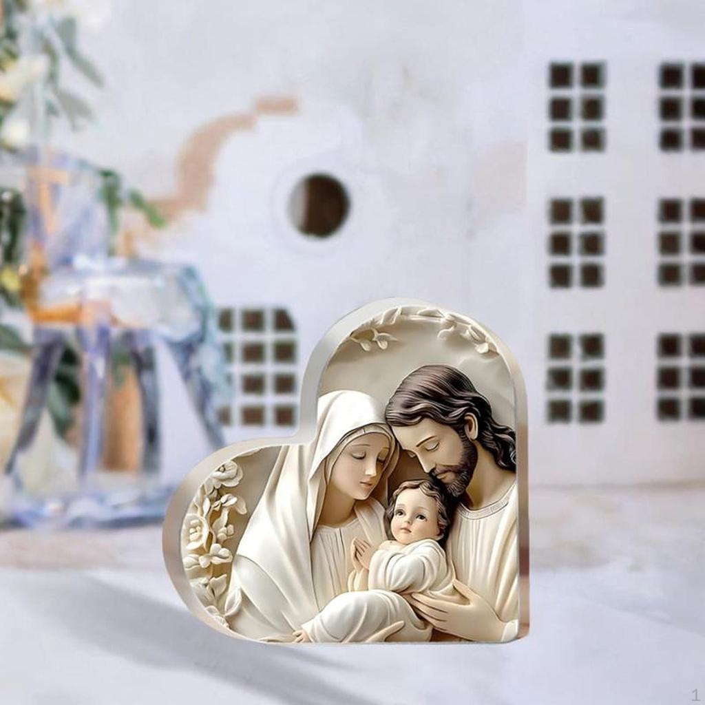 Holy Family Decoration Heart Shaped Home Decor Birthday Gift Acrylic Nativity Scene Ornament, for