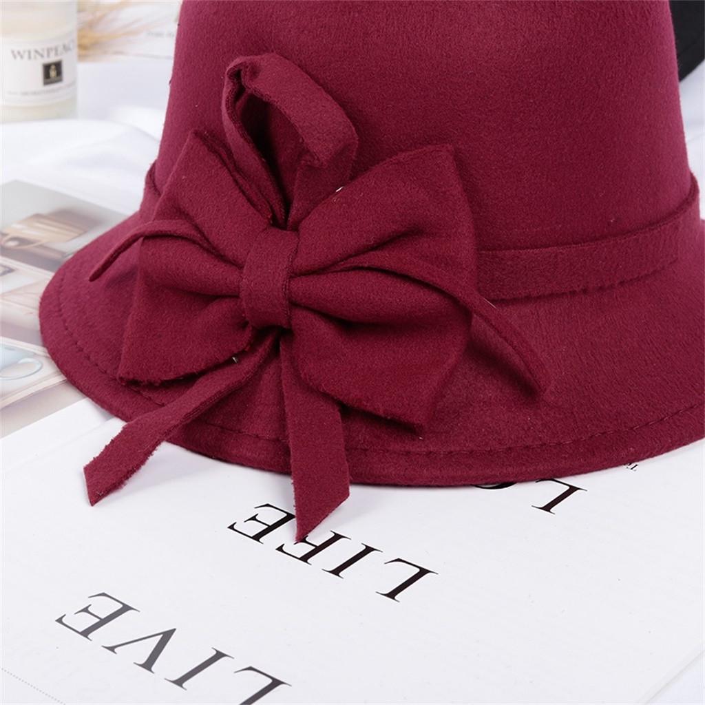 Ladies' Solid Color Elegant Felt Hat Winter Fedora Small Topper Casual British Top Hat Fashion Daily Versatile Cap with Bowknot