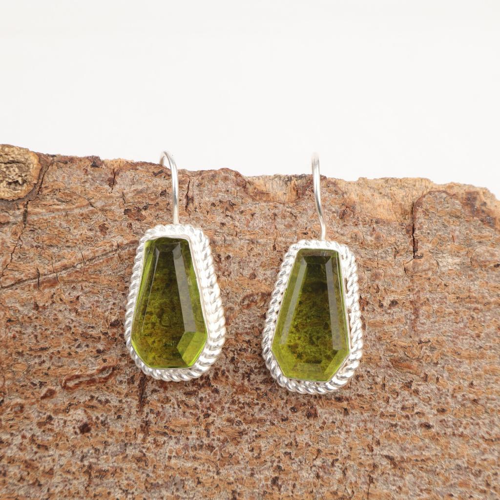 Peridot Stone Sterling Silver Handcrafted Hook Drop Best Sisters Gift Earrings EE-137-7