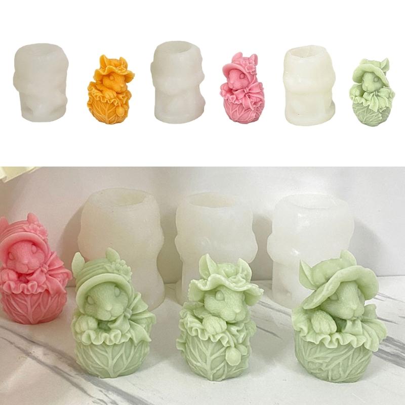 Cauliflower Rabbit Silicone Mold for Handmade Desktop Decor Gypsum Epoxy Resin Aroma Candle Mould for Home Decoration