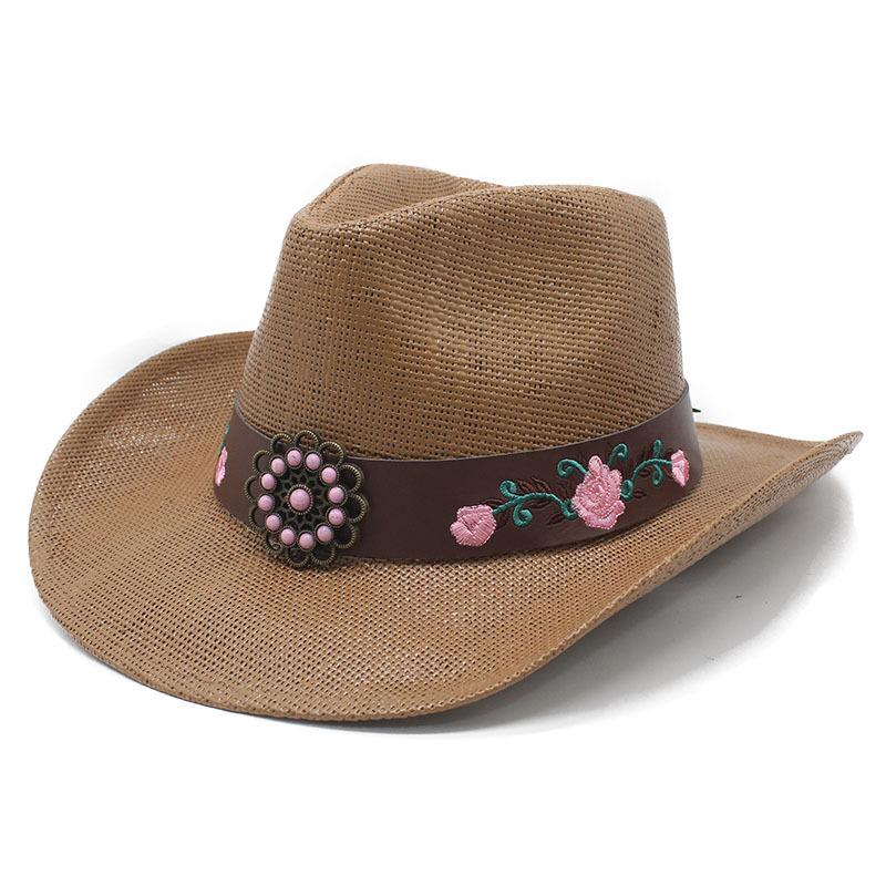 Western cowboy hat men's and women's outdoor sun hat hard cowboy straw hat ethnic style top hat