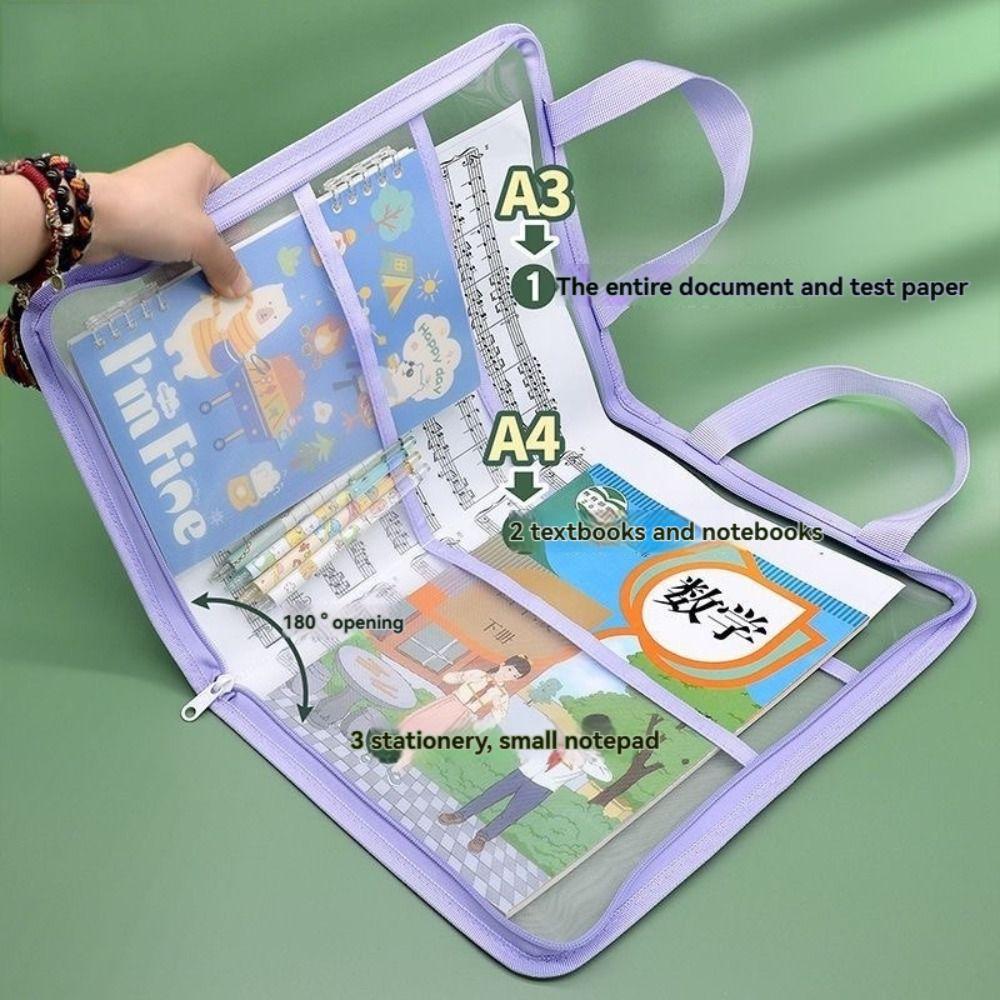Large Capacity Kids Document Bag Visible Transparent A4 Handbag School Office Supplies