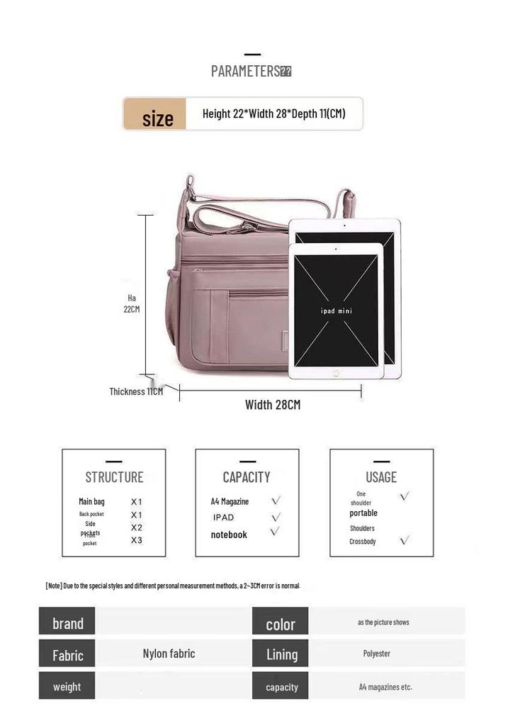 Sac bandoulière en nylon grande capacité pour femmes d'âge mûr: Porte-monnaie multi-compartiments, léger, décontracté, pour affaires et shopping