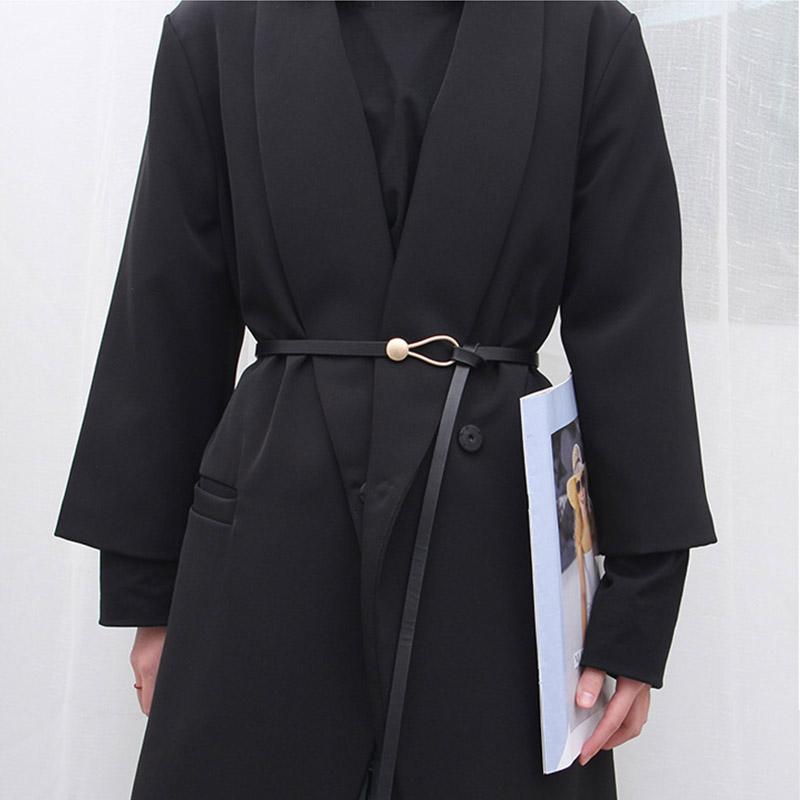 Ladies' Versatile Knotted Decorative Belt with Thin Waistband for Suits, Fashionable Black Matching Dress, Sweater, Waist Cinching Belt