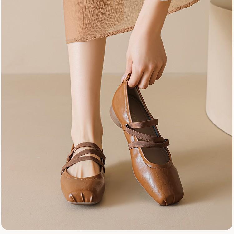 French square head versatile rough high-heeled ballet Mary Jane shoes women's retro niche cross-strap lazy one-pedal single shoes