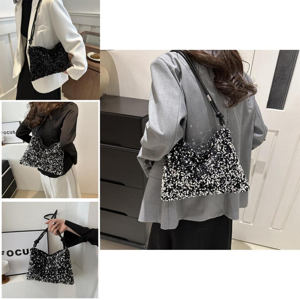 Trendy Sequin Handbag Women's 2024 Spring Latest Fashion Big Capacity Armpit Shoulder Bag Popular Small Square Bag