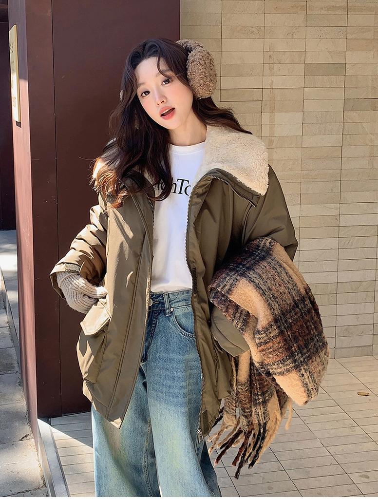 Large Laps Fur-Lined Thickened Workwear Parkas Women's Jacket