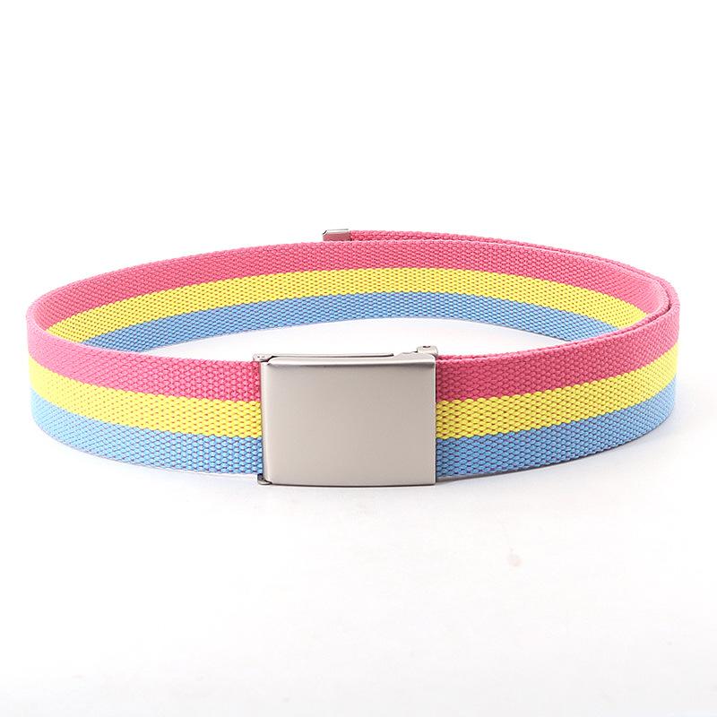 120cm Colorful Stripes Canvas Belt for  Women Jeans Waistband Adjustable Belt Men Outdoor Travel Tactical Metal Buckle Belt