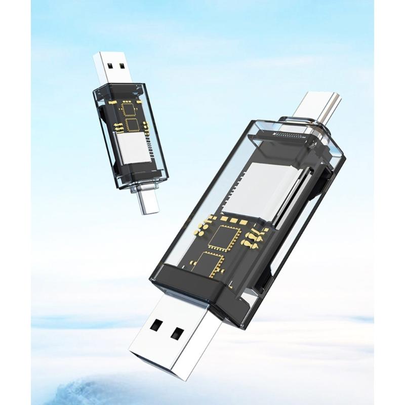 Portable USB 3.0 Card Reader Supports SDTF Cards with Two Slots and Type C Interfaces for Fast Data Transfer