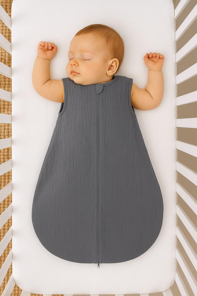 Rounded Muslin Sleeping Bag for Children M 6-12 Months Summer TOG 1.0 - Anthracite