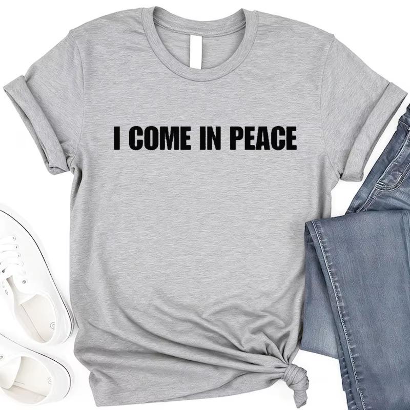 I COME IN PEACE  Couples ShirtFunny Couples Meme Im Peace Crew Neck Short Sleeve Cotton Top Casual Fashion Soft Comfortable