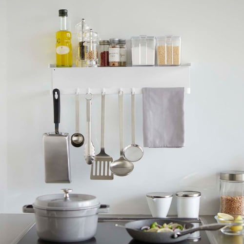 Yamazaki Magnetic Wide Kitchen Tool Hook & Tray, White, Approx. W50 x D11.5 x H11cm, Tower Kitchen Storage, Kitchen Paper Holder, Kitchen Tool Holder,