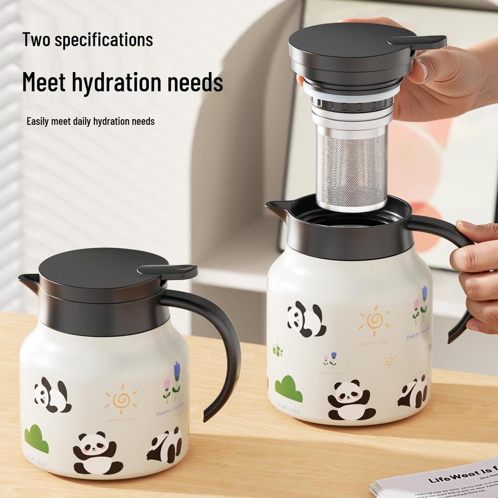 Panda Thermos Flask: Large Capacity Glass Liner for Tea Steeping at Home or Office