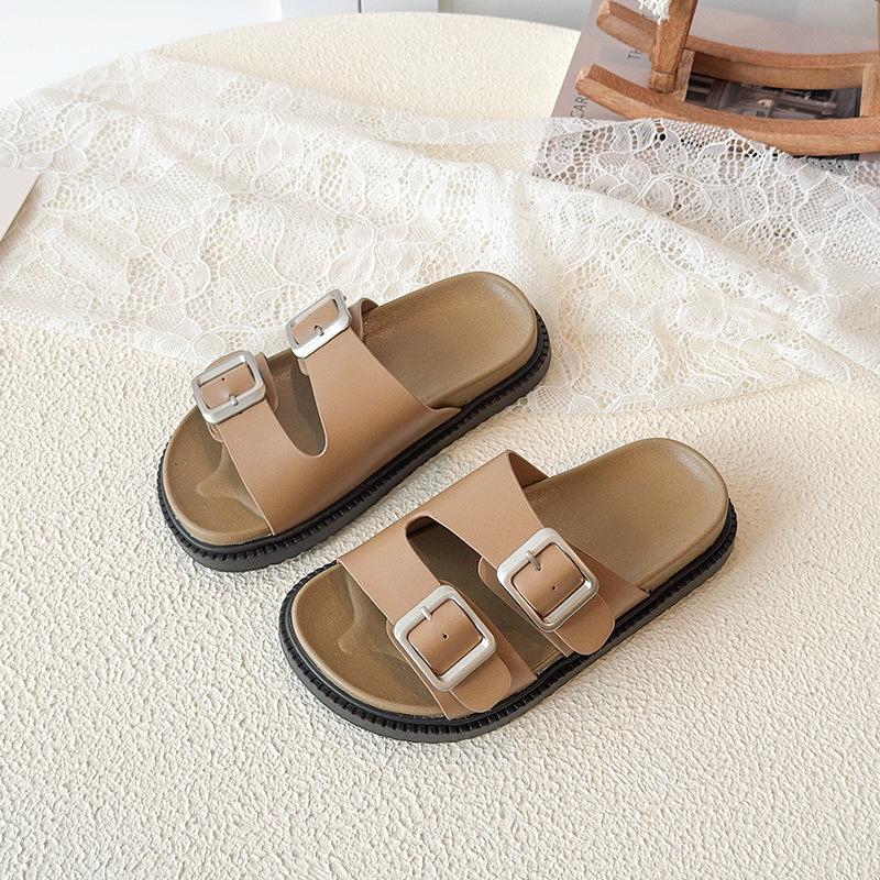 2026 Korean Style Leather Buckle Sandals for Girls - Casual Summer Outdoor Children's Birkenstock-Inspired Half-Closed Shoes