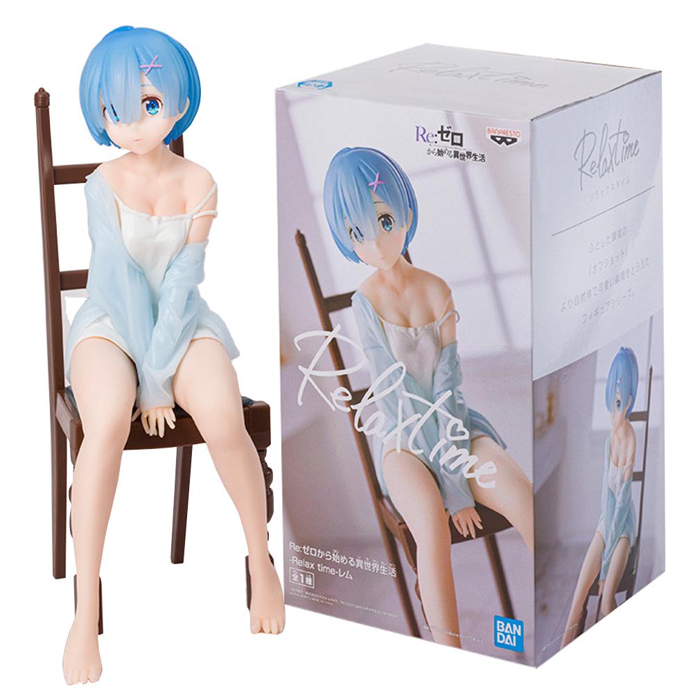 20CM Anime Figure Re:Zero kara Hajimeru Isekai Seikatsu Rem Ram Pajamas Sitting Chair Cute Model PVC Doll Toys Ornaments