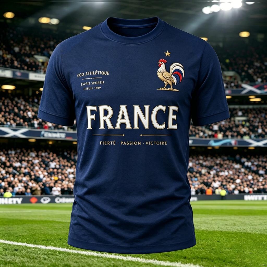 Men's Casual Crew Neck Short Sleeve Pullover T-Shirt Football Fan Graphic Print World Cup Supporter Top France Design
