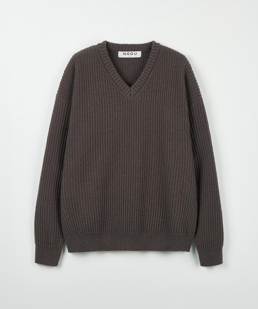NODU V-Neck Waffle Essential Knit [Brown]