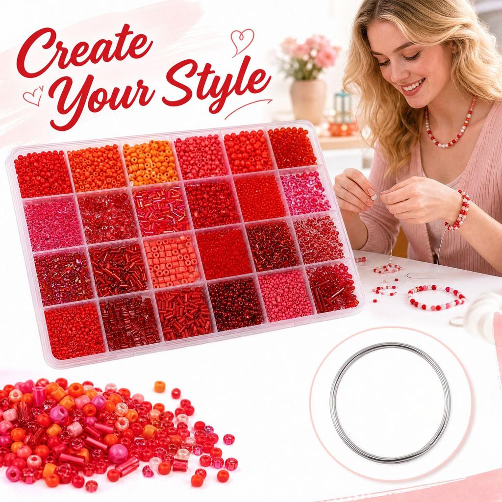 Bead Storage Box with Loose Beads for DIY Bracelet Making and Jewelry Supplies