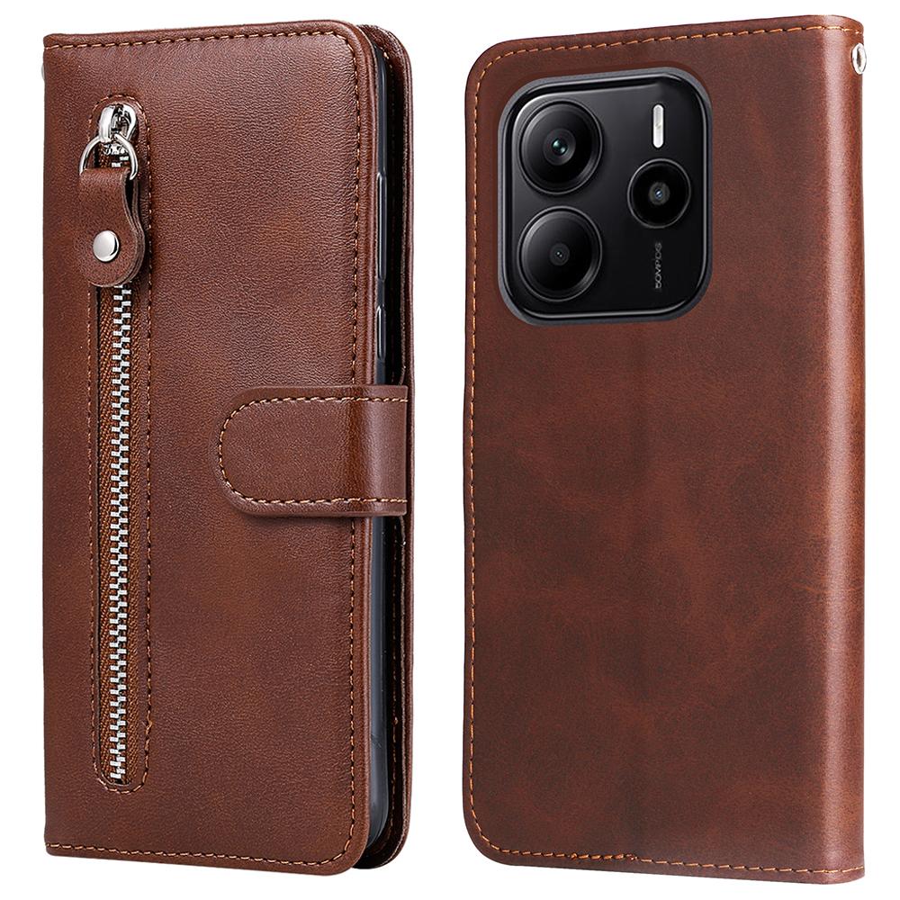 

Для Xiaomi Redmi Note 14 4G (164,84 мм) Чохол Гаманець на блискавці Текстура телятини Штучна ПУ шкіра Чохол для телефону Brown