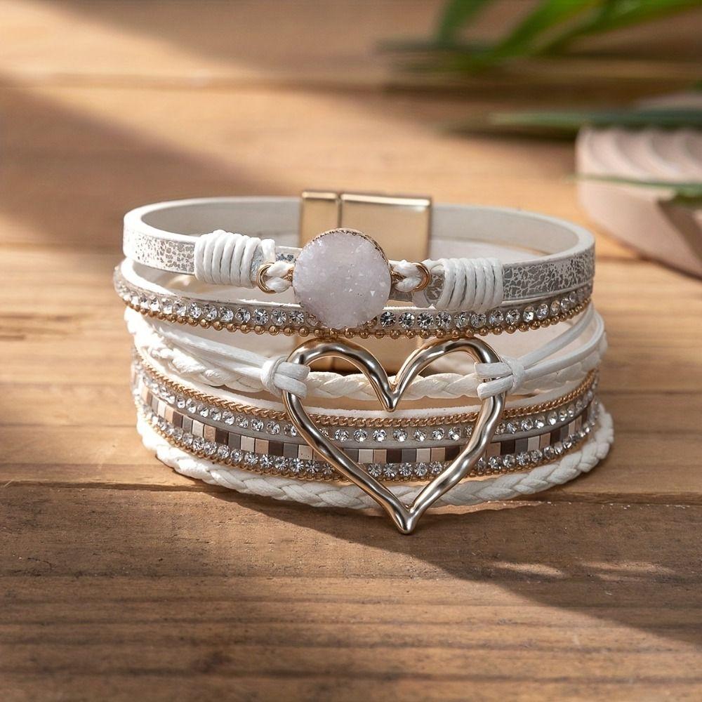 Magnetic Clasp Leather Bracelet Bangle Multi-layer Multi-Layer Bracelet  Festival Gift