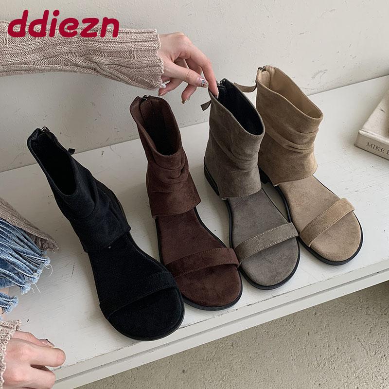 Fashion Female Open Toe Footwear Ladies Flats Sandals Boots Spring Summer Fashion Zippers Women Flats Sandals Ankle Booties Shoes