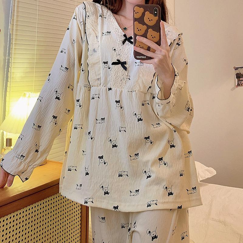 Primavera e Autunno Nuovo Set Pigiama da Donna Giapponese Homewear Ragazze Studentesse Cotone Nuvola Manica Lunga Taglia Plus Pigiama Homewear