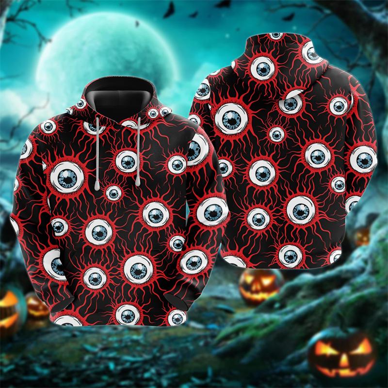 Funny 3D Horror Ghost Pattern Men's Hoodie Halloween Pumpkin Print Sweatshirts Hip Hop Trend Hooded Shirt Autumn Y2k Clothes Top