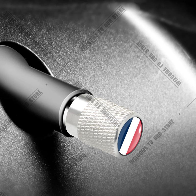 Cqdjvy1 Auto CNC Aluminium Duitsland Italië Frankrijk Driekleurige Vlag Embleem Voor Citroen Peugeot Fiat Kia 4 stuks Bandenventiel Luchtpoort Stuurpen Afdekdoppen