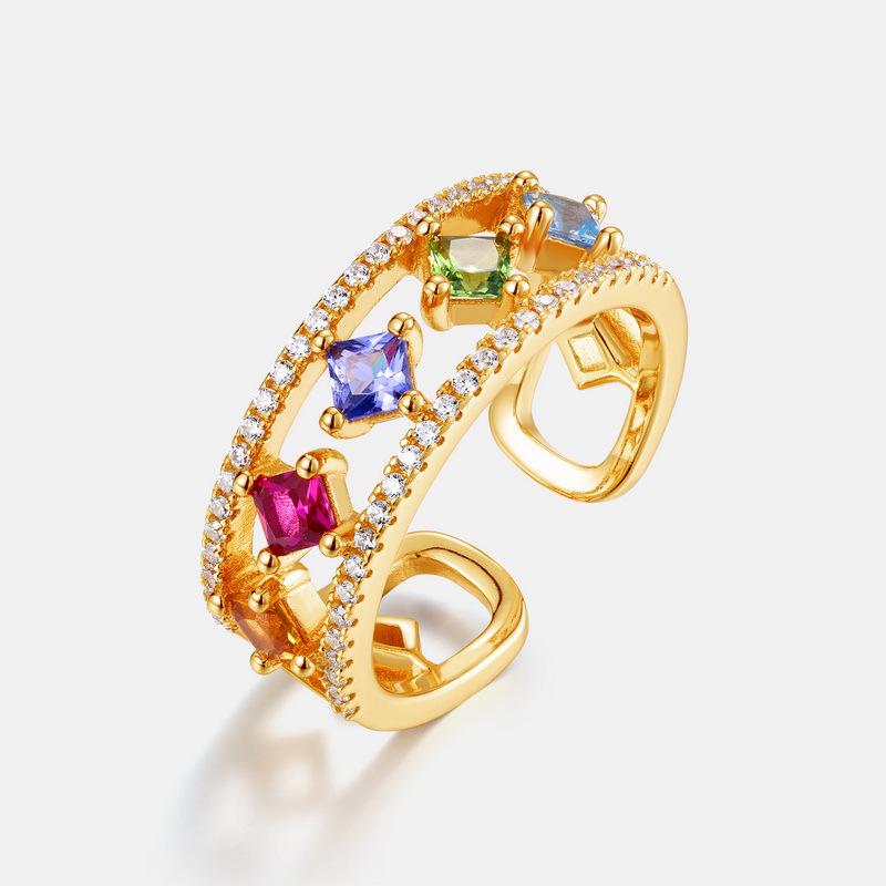 European & American Style S925 Silver Colored Zircon Double-Opening Square Ring - Light Luxury Retro Design