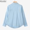 ZANZEA Blusa informal holgada de manga larga con cuello vuelto para mujer