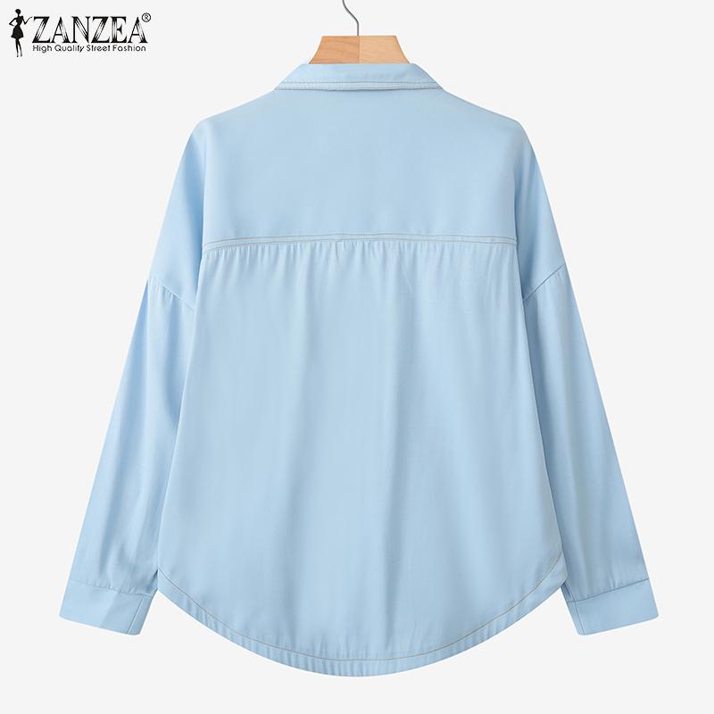 ZANZEA Chemisier ample à manches longues et col rabattu pour femme