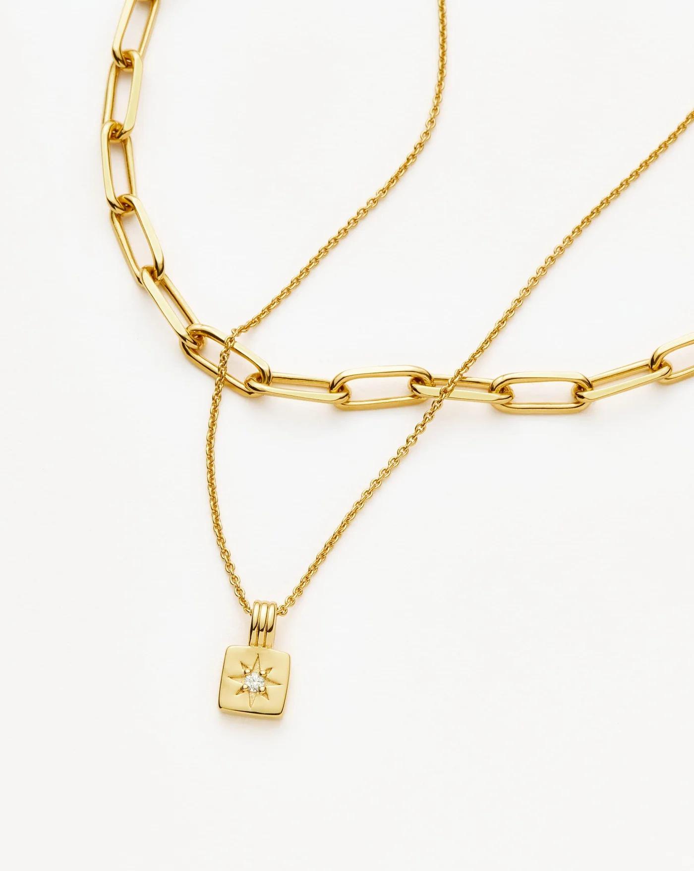 18K Gold Eight-Pointed Star Square Pendant Layered Necklace - Simple, Elegant Design