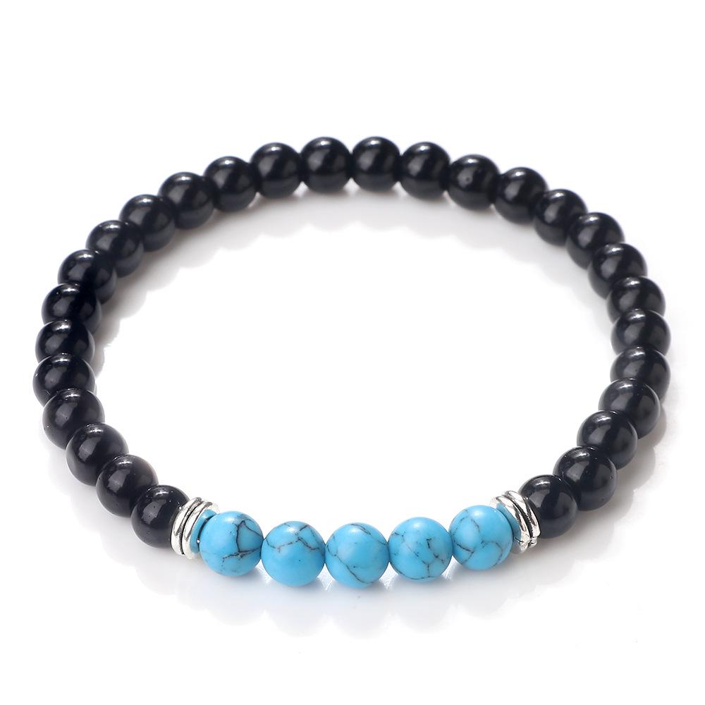 Unisex Blue Turquoise Stone Bead Bracelet with Alloy Spacers