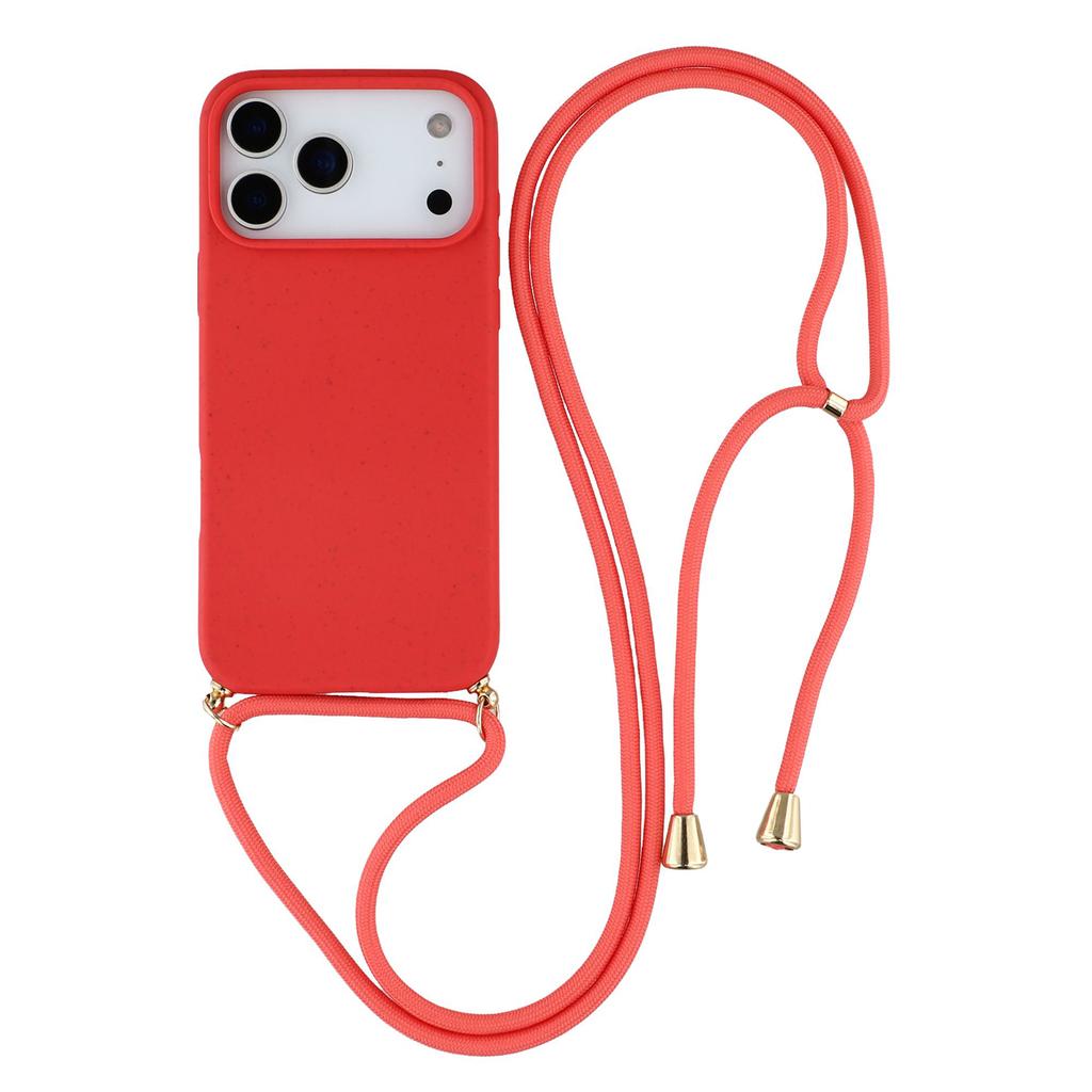 For iPhone 17 Pro Case Biodegradable Wheat Straw+TPU Eco-Friendly Phone Cover with Lanyard