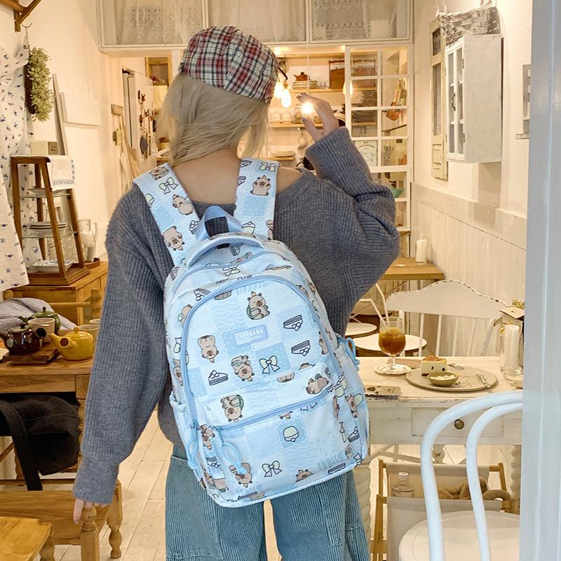 Cartoon Printed Capibala Backpack Cute Capybara Large-capacity Lightweight Burden-reduction Student Schoolbag Storage Bag