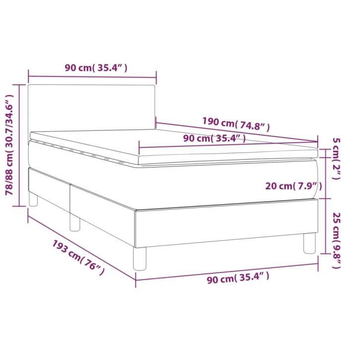 3139859 vidaXL Lit à sommier tapissier avec matelas Noir 90x190 cm Tissu