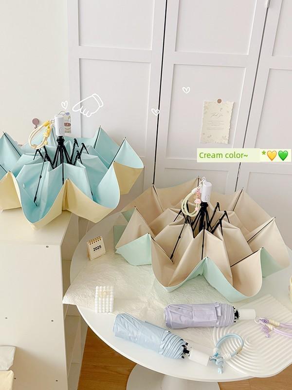 New Style No-Folding Umbrella in Milky White Color~ Automatic Umbrella for Women, Dual-Use for Sun and Rain, Uv Protection Sun Umbrella