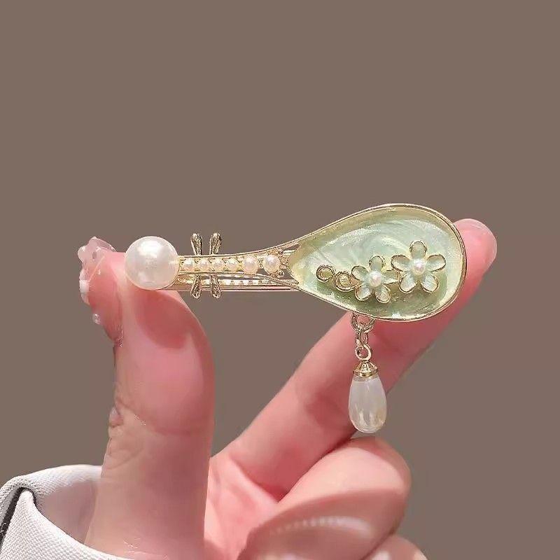 4 Pcs Chinese Pipa Hair Clips, Minimalist Modern Hanfu Side Hair Clips for Flyaways, Bangs, Unique Ancient Style Hairpins for Women