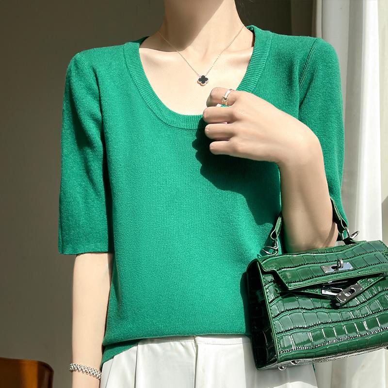 Women Knit T-shirt MODERN NEW SAGA Summer Knitted Shirt Short Sleeve Tees O-neck Pullover Knit Tops