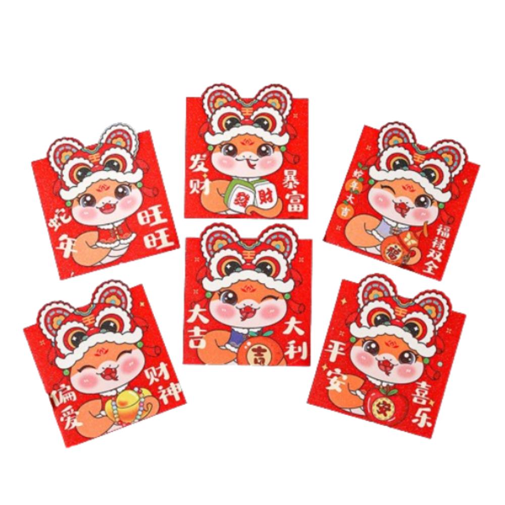6pcs Chinese Style Snake Year Red Envelopes Blessing Traditional Good Lucky Money Bags Hongbao 2025 New Year Money Pocket